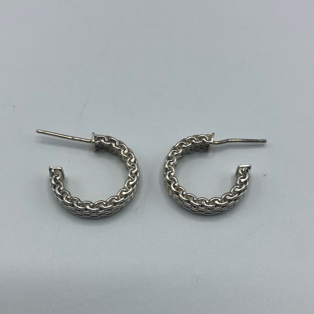TIFFANY AND CO SOMERSET MESH SILVER HOOP EARRINGS